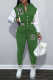 Green Casual Letter Embroidery Patchwork Hooded Collar Long Sleeve Two Pieces