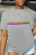Grey Casual Street Print Patchwork Letter O Neck T-Shirts