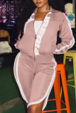 Pink Casual Sportswear Print Patchwork Zipper Collar Long Sleeve Two Pieces