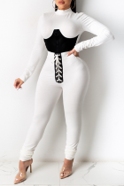 White Sexy Solid Patchwork Half A Turtleneck Long Sleeve Two Pieces