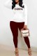 Burgundy Street Print Letter O Neck Long Sleeve Two Pieces