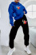Blue Casual Print Letter Hooded Collar Long Sleeve Two Pieces