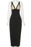 Black Party Striped Patchwork V Neck Pencil Skirt Dresses