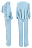 Red Street Solid Flounce O Neck Long Sleeve Two Pieces