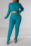 Rose Red Casual Street Solid Patchwork Turtleneck Long Sleeve Two Pieces
