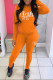 Orange Casual Print Patchwork Hooded Collar Long Sleeve Two Pieces