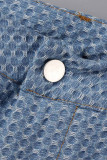 Light Blue Sexy Solid Tassel Patchwork Buttons Asymmetrical V Neck Long Sleeve Two Pieces(Contain The Scarf)