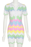 Colour Sexy Striped Patchwork Turndown Collar Skinny Rompers