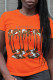 Orange Casual Street Print Patchwork Letter O Neck T-Shirts