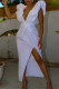 White Sexy Formal Solid Patchwork Slit V Neck One Step Skirt Dresses