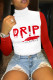 Red Casual Print Patchwork Turtleneck Tops