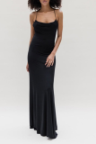 Black Sexy Solid Backless Spaghetti Strap Trumpet Mermaid Dresses