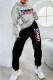 Grey Street Print Letter Hooded Collar Long Sleeve Two Pieces