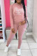 Pink Casual Print Patchwork Hooded Collar Long Sleeve Two Pieces