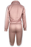 Pink Casual Sportswear Print Patchwork Zipper Collar Long Sleeve Two Pieces