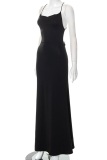 Black Sexy Solid Backless Spaghetti Strap Trumpet Mermaid Dresses