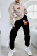 Apricot Casual Print Letter Hooded Collar Long Sleeve Two Pieces