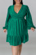 Green Casual Solid Patchwork Fold V Neck Straight Dresses