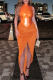 Orange Sexy Solid Tassel Half A Turtleneck Sleeveless Two Pieces