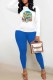 Blue Street Character Print Letter O Neck Long Sleeve Two Pieces