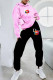 Pink Casual Print Letter Hooded Collar Long Sleeve Two Pieces