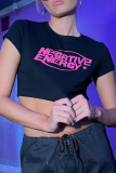 Black Street Print Patchwork O Neck T-Shirts