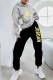 Grey Street Print Letter Hooded Collar Long Sleeve Two Pieces