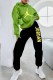 Green Street Print Letter Hooded Collar Long Sleeve Two Pieces