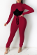 Red Sexy Solid Patchwork Half A Turtleneck Long Sleeve Two Pieces