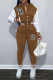 Brown Casual Letter Embroidery Patchwork Hooded Collar Long Sleeve Two Pieces