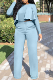 Red Street Solid Flounce O Neck Long Sleeve Two Pieces