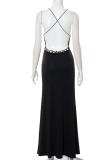 Black Sexy Solid Backless Spaghetti Strap Trumpet Mermaid Dresses