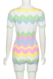 Colour Sexy Striped Patchwork Turndown Collar Skinny Rompers