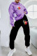 Purple Casual Print Letter Hooded Collar Long Sleeve Two Pieces