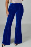 Blue Casual Solid Patchwork Regular High Waist Trousers