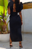 Red Sexy Formal Solid Patchwork Slit V Neck One Step Skirt Dresses