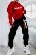 Red Street Print Letter Hooded Collar Long Sleeve Two Pieces