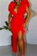 Red Sexy Formal Solid Patchwork Slit V Neck One Step Skirt Dresses