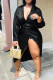Black Casual Solid Patchwork Slit Asymmetrical Turndown Collar Shirt Dress Dresses