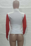 Red Casual Print Patchwork Turtleneck Tops