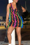 Black Sexy Patchwork Tassel Mesh V Neck Pencil Skirt Dresses