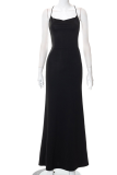 Black Sexy Solid Backless Spaghetti Strap Trumpet Mermaid Dresses