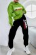 Green Street Print Letter Hooded Collar Long Sleeve Two Pieces
