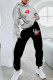 Grey Casual Print Letter Hooded Collar Long Sleeve Two Pieces