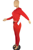 Red Casual Solid Patchwork O Neck Long Sleeve Two Pieces
