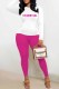 Rose Red Street Print Letter O Neck Long Sleeve Two Pieces