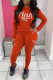 Red Casual Print Patchwork Hooded Collar Long Sleeve Two Pieces