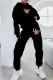 Black Casual Print Letter Hooded Collar Long Sleeve Two Pieces