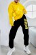 Yellow Street Print Letter Hooded Collar Long Sleeve Two Pieces