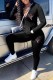 Black Street Print Patchwork Zipper Collar Long Sleeve Two Pieces